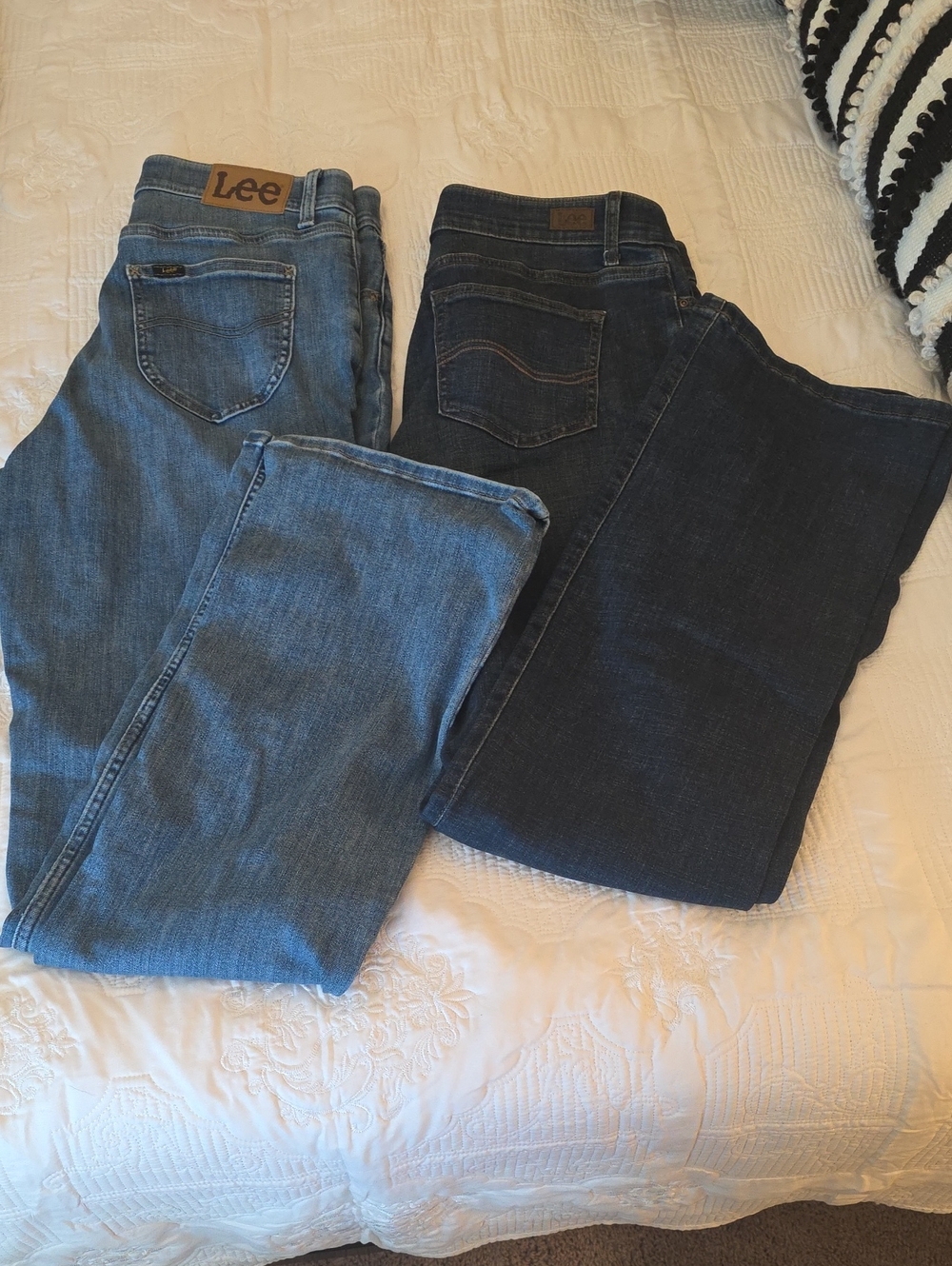 Lee Women's Straight Leg Jeans in Light Blue and Dark Blue Denim